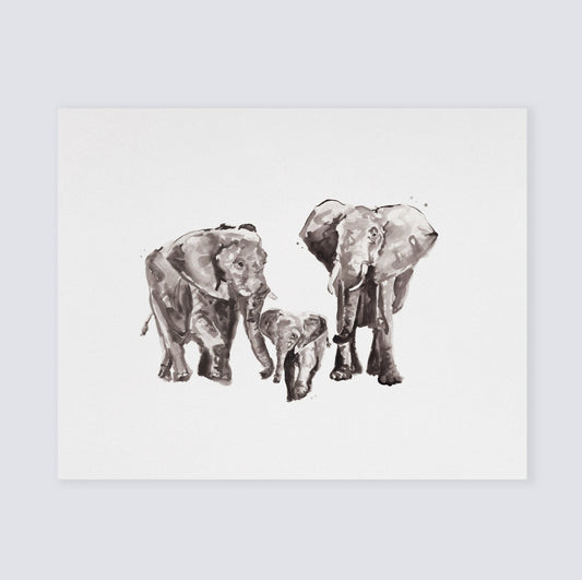 Elephant Family of 3 Safari Animal Watercolor Art Print - Art Prints - Moon Rock Prints