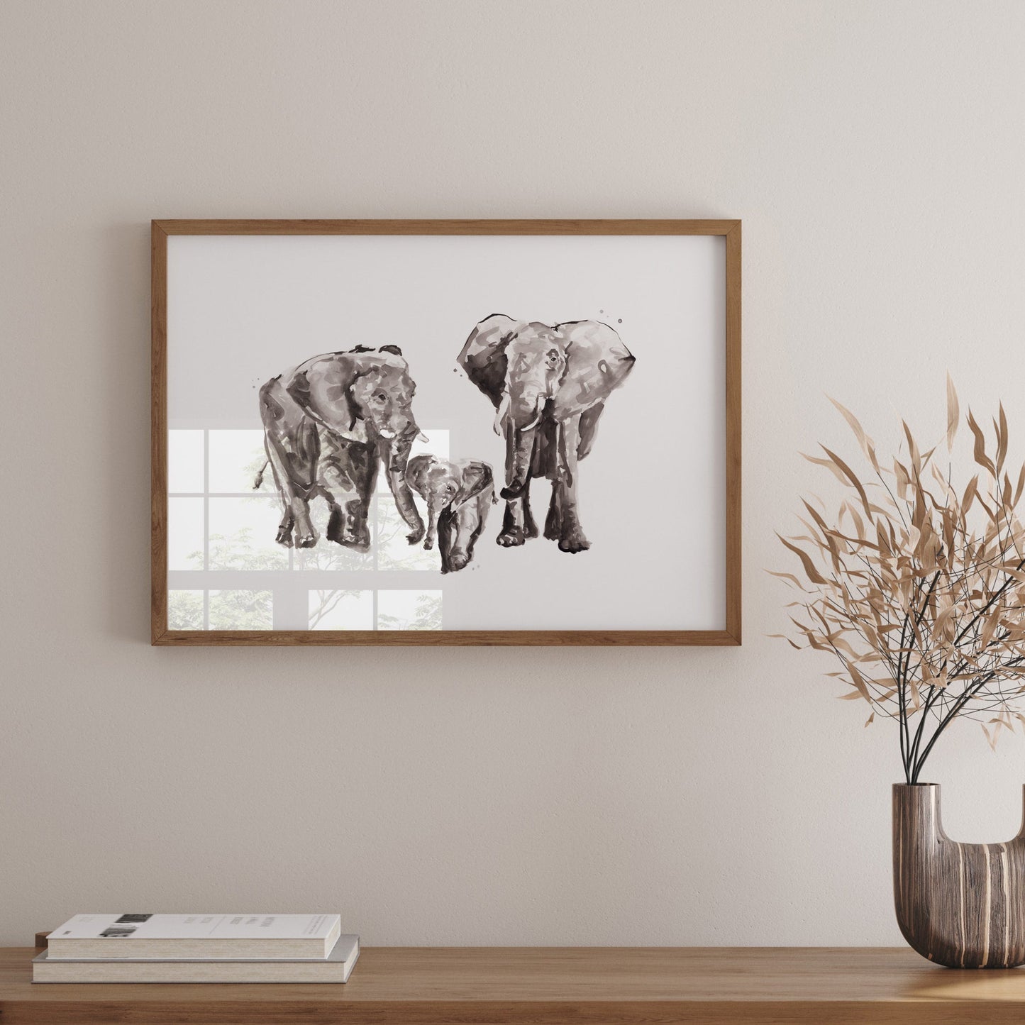 Elephant Family of 3 Safari Animal Watercolor Art Print - Art Prints - Moon Rock Prints