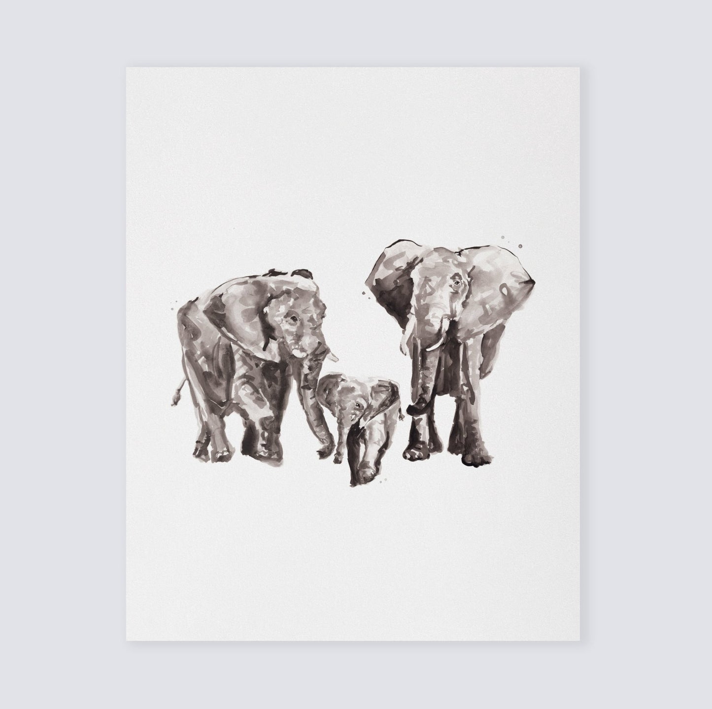 Elephant Family of 3 Safari Animal Watercolor Art Print - Art Prints - Moon Rock Prints