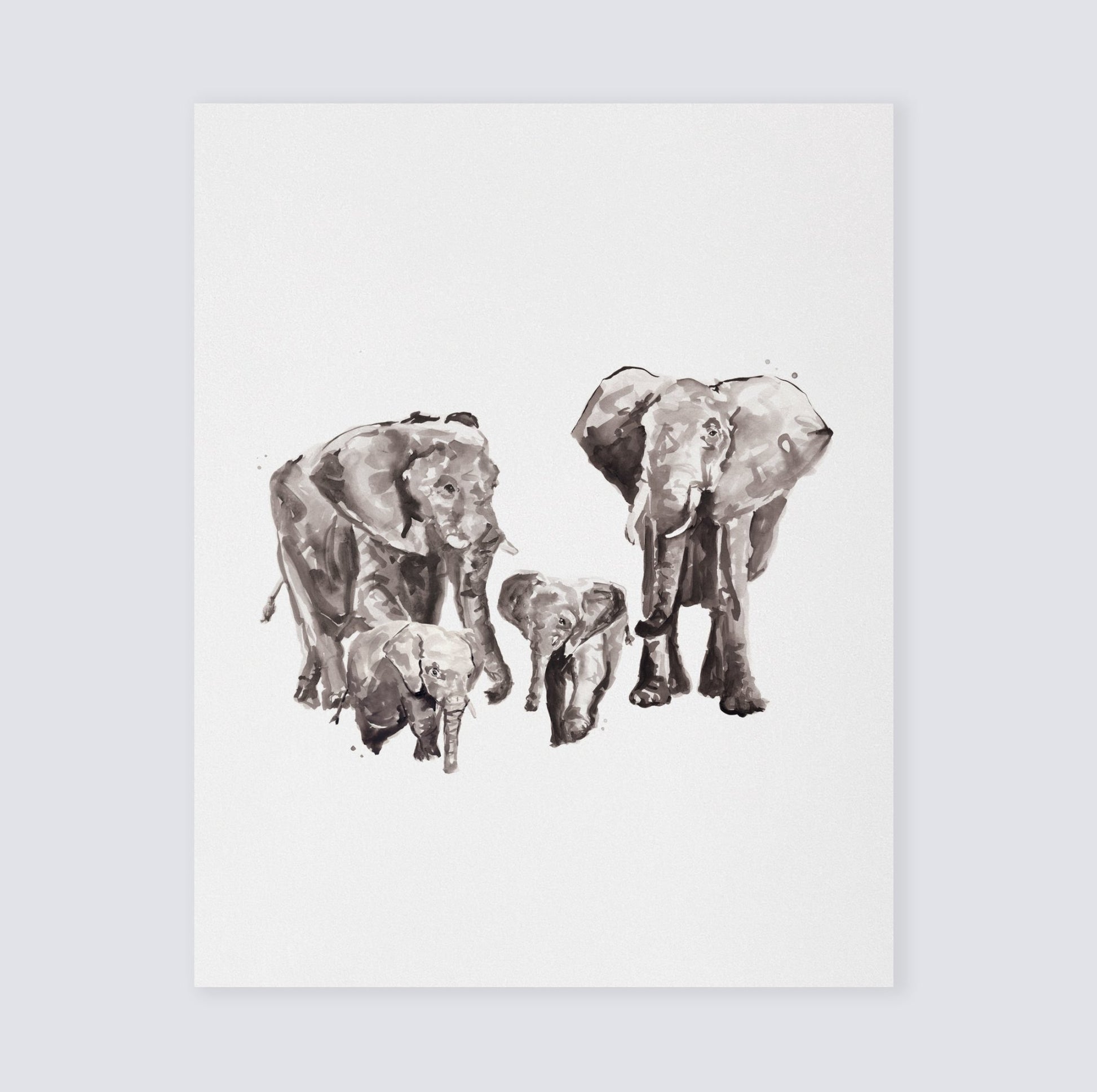 Elephant Family of 4 Safari Animal Watercolor Art Print - Art Prints - Moon Rock Prints