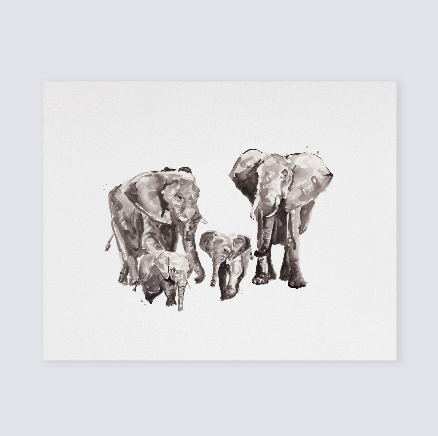 Elephant Family of 4 Safari Animal Watercolor Art Print - Art Prints - Moon Rock Prints