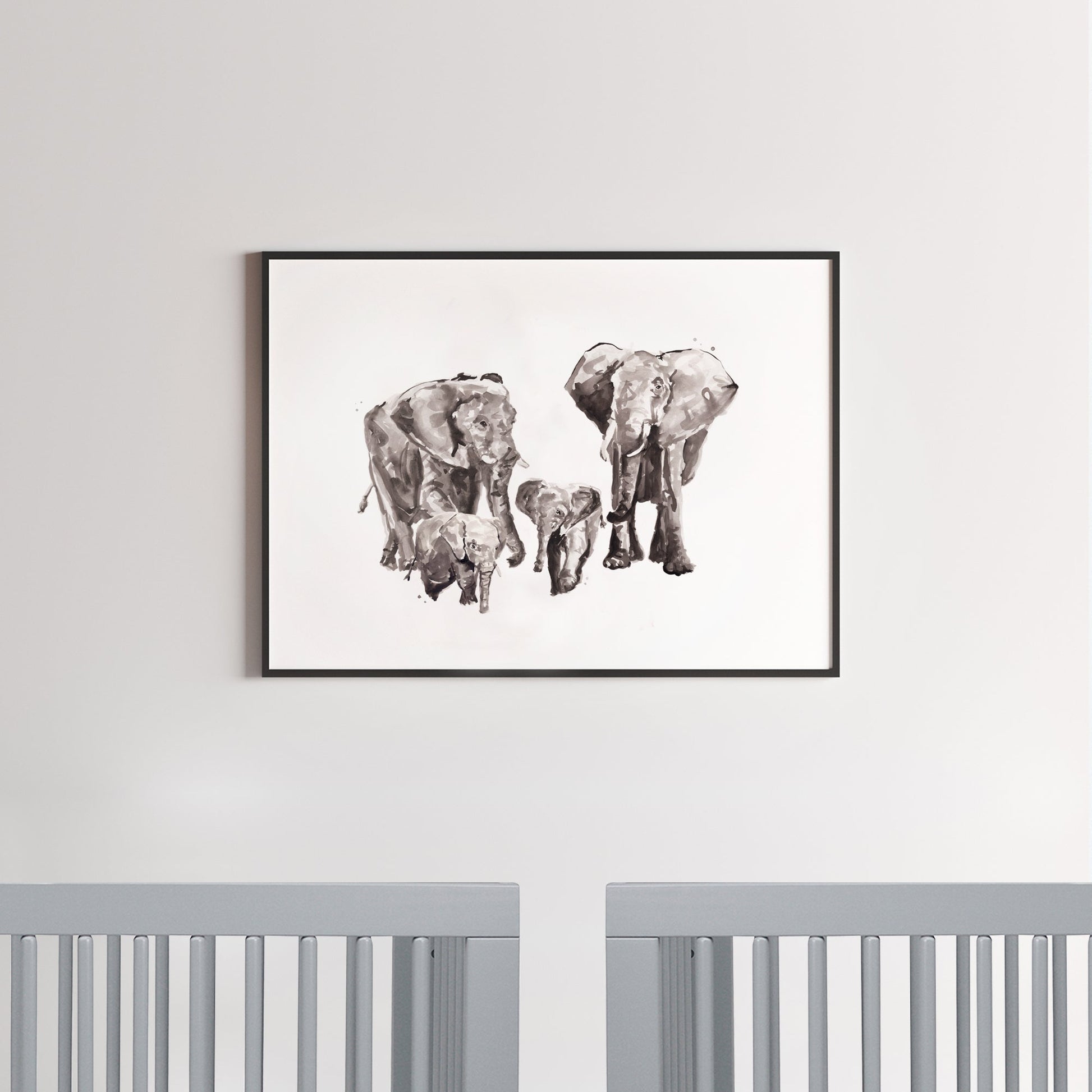 Elephant Family of 4 Safari Animal Watercolor Art Print - Art Prints - Moon Rock Prints