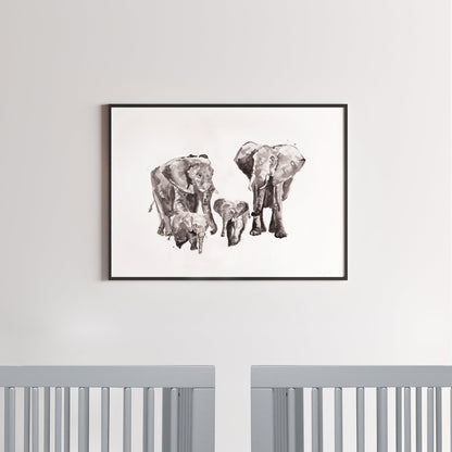 Elephant Family of 4 Safari Animal Watercolor Art Print - Art Prints - Moon Rock Prints