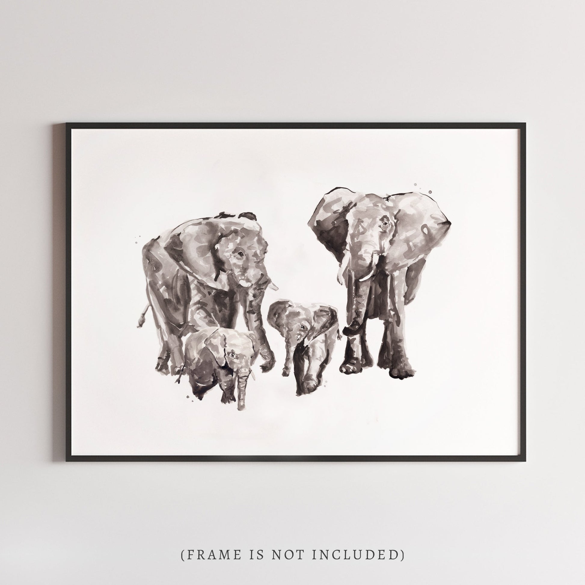 Elephant Family of 4 Safari Animal Watercolor Art Print - Art Prints - Moon Rock Prints