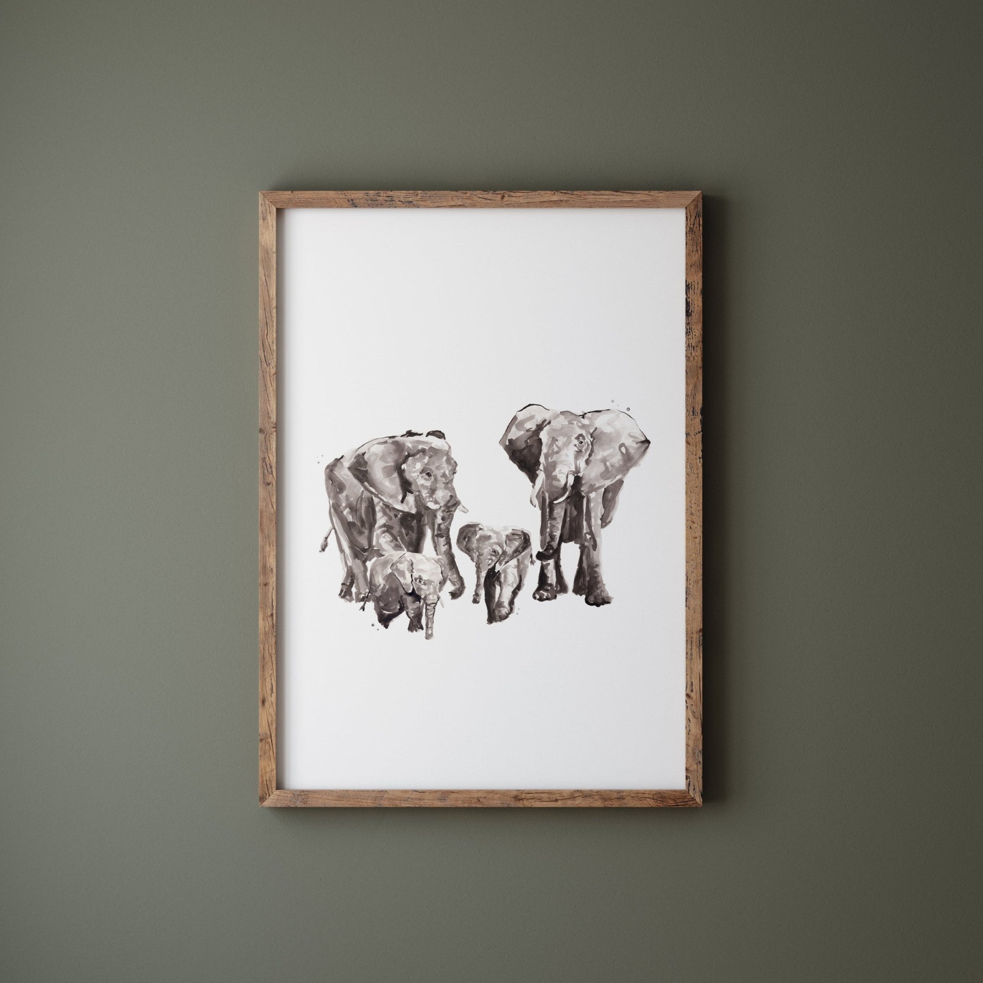 Elephant Family of 4 Safari Animal Watercolor Art Print - Art Prints - Moon Rock Prints