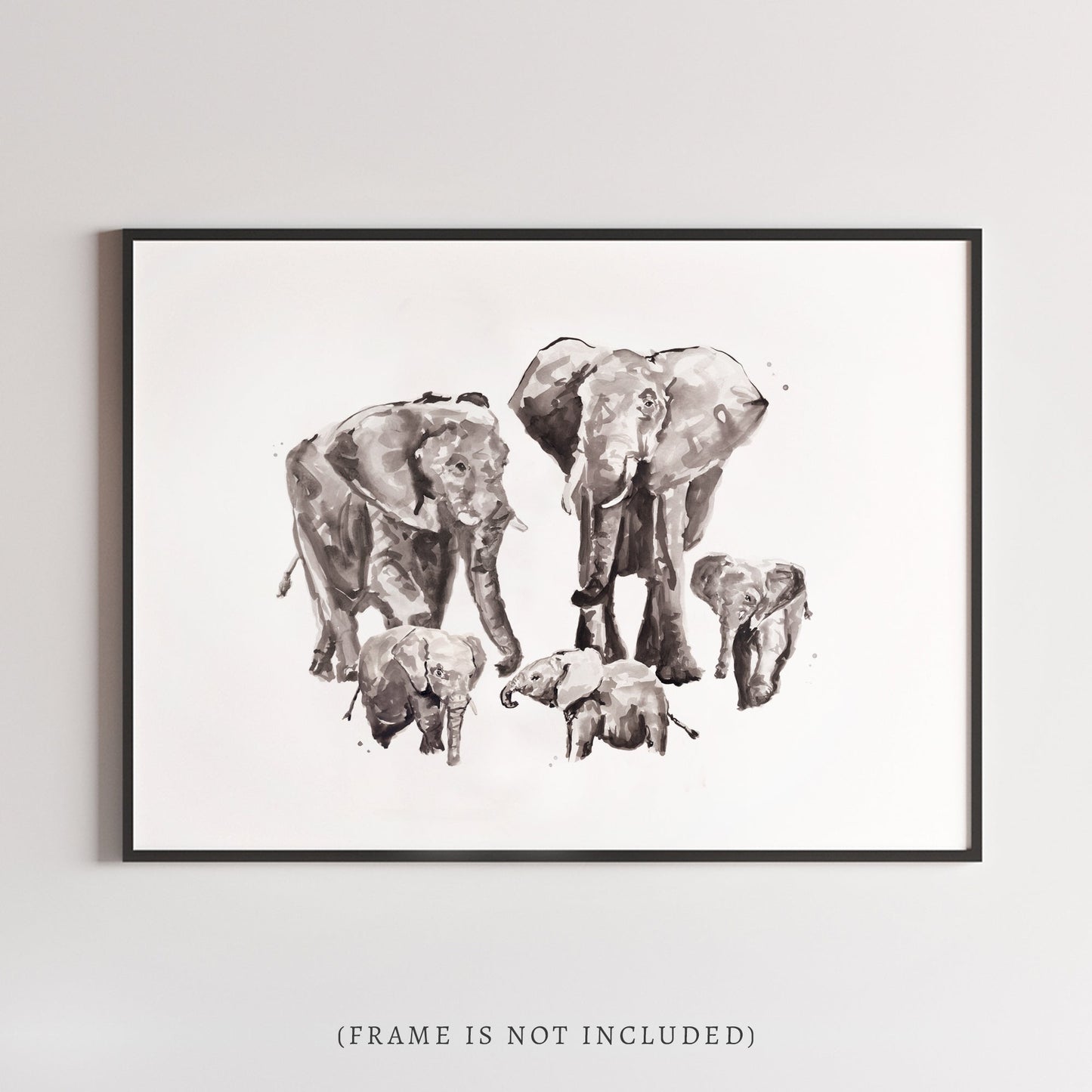 Elephant Family of 5 Safari Animal Watercolor Art Print - Art Prints - Moon Rock Prints