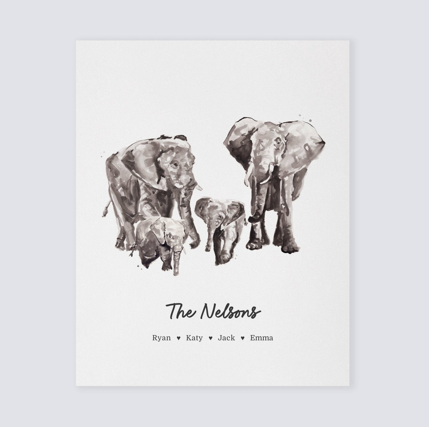 Elephant Family Personalized Watercolor Art Print - Art Prints - Moon Rock Prints