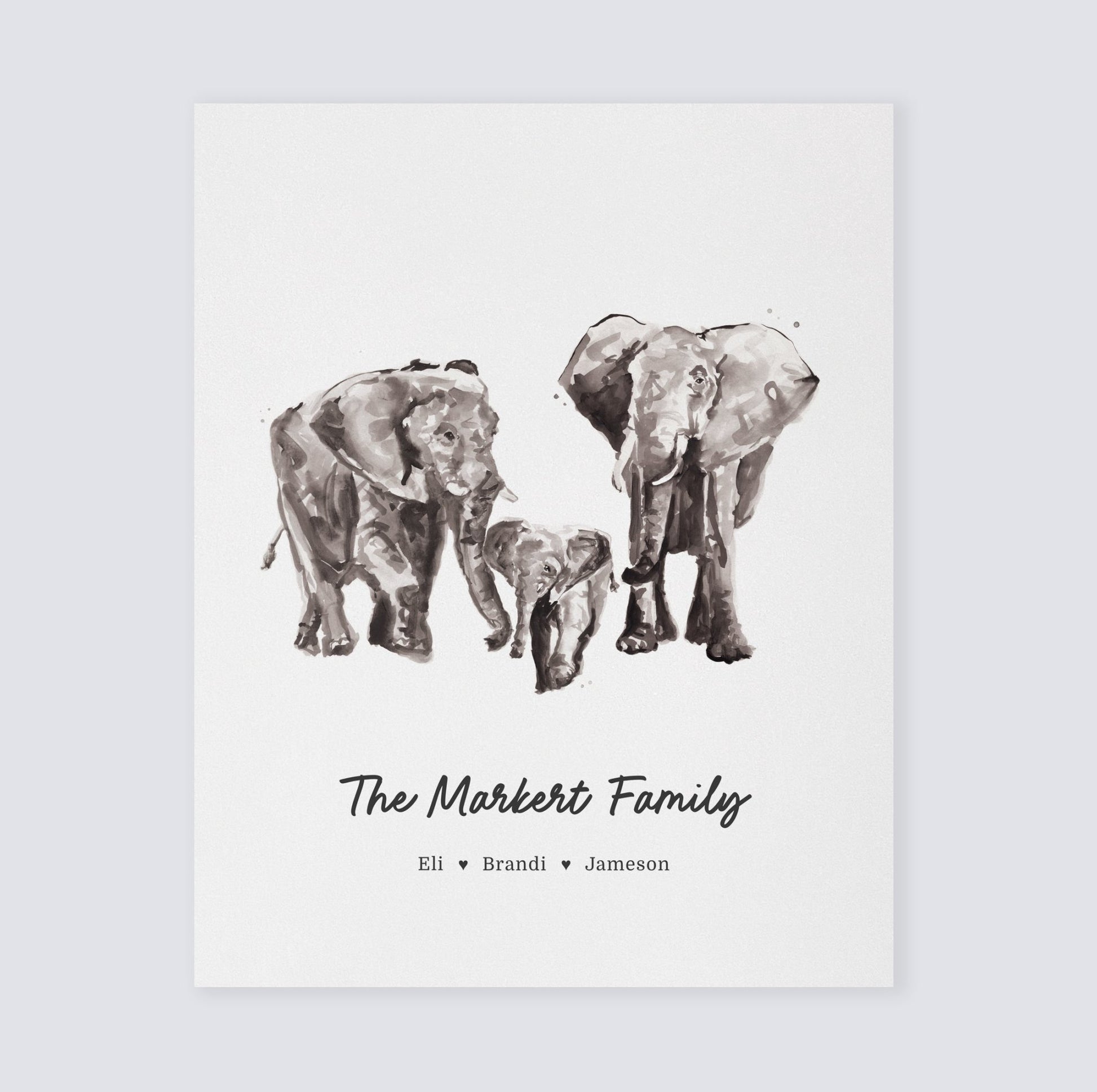 Elephant Family Personalized Watercolor Art Print - Art Prints - Moon Rock Prints