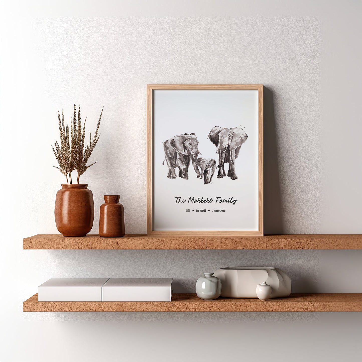 Elephant Family Personalized Watercolor Art Print - Art Prints - Moon Rock Prints