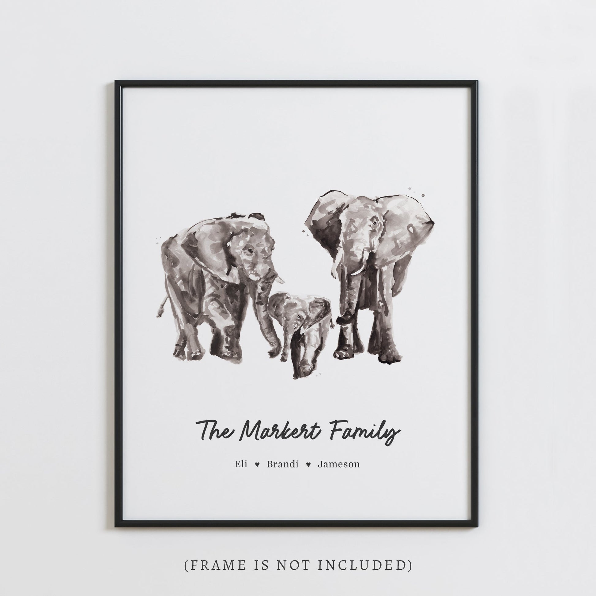 Elephant Family Personalized Watercolor Art Print - Art Prints - Moon Rock Prints