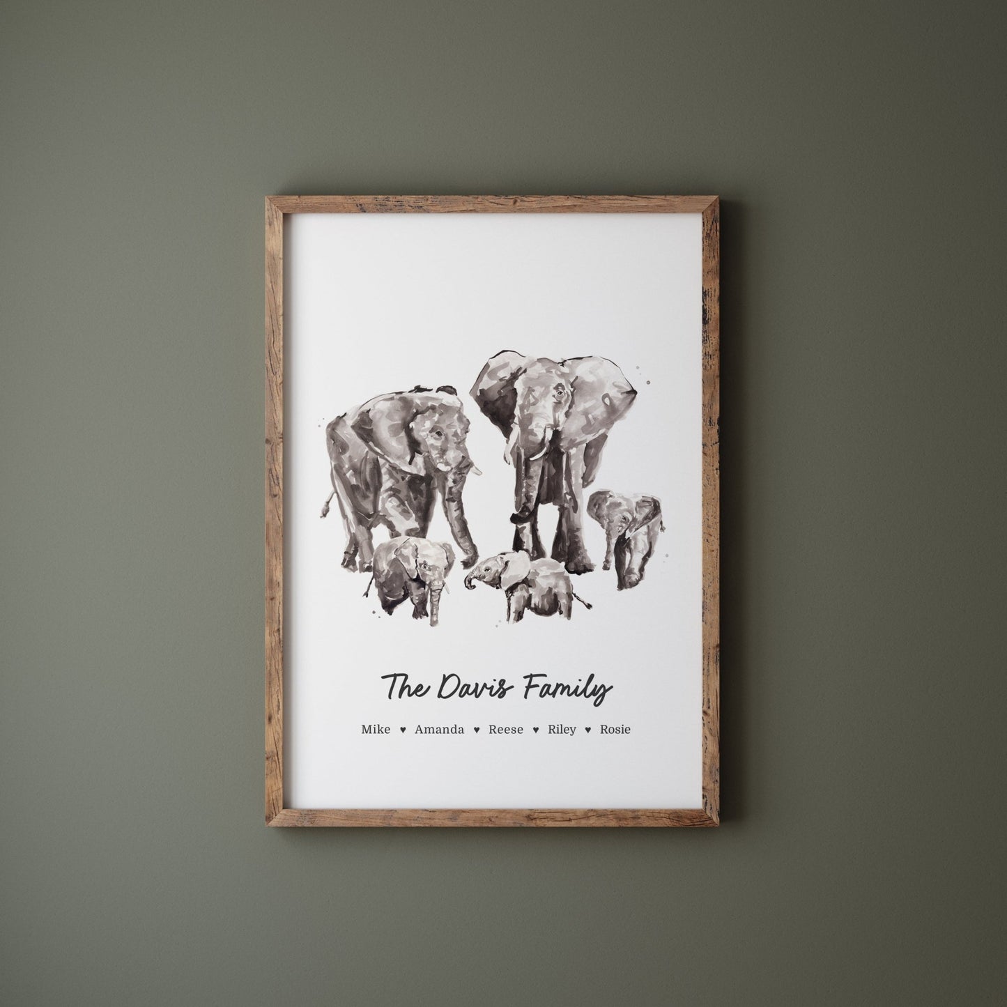 Elephant Family Personalized Watercolor Art Print - Art Prints - Moon Rock Prints