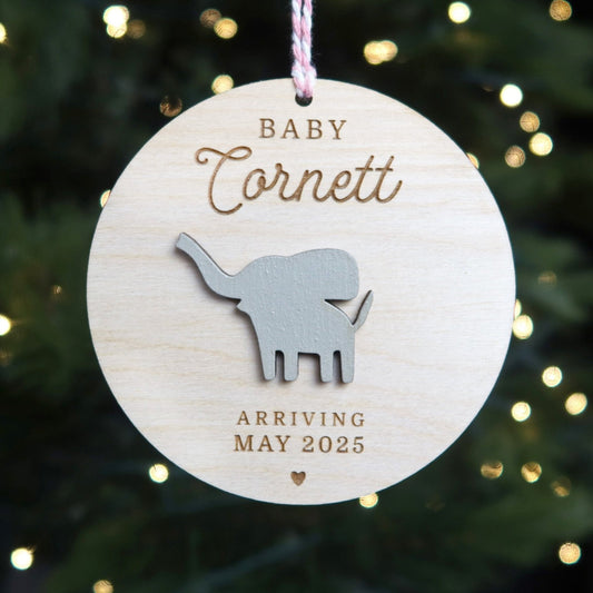 Elephant Pregnancy Announcement Ornament - Holiday Ornaments - Moon Rock Prints