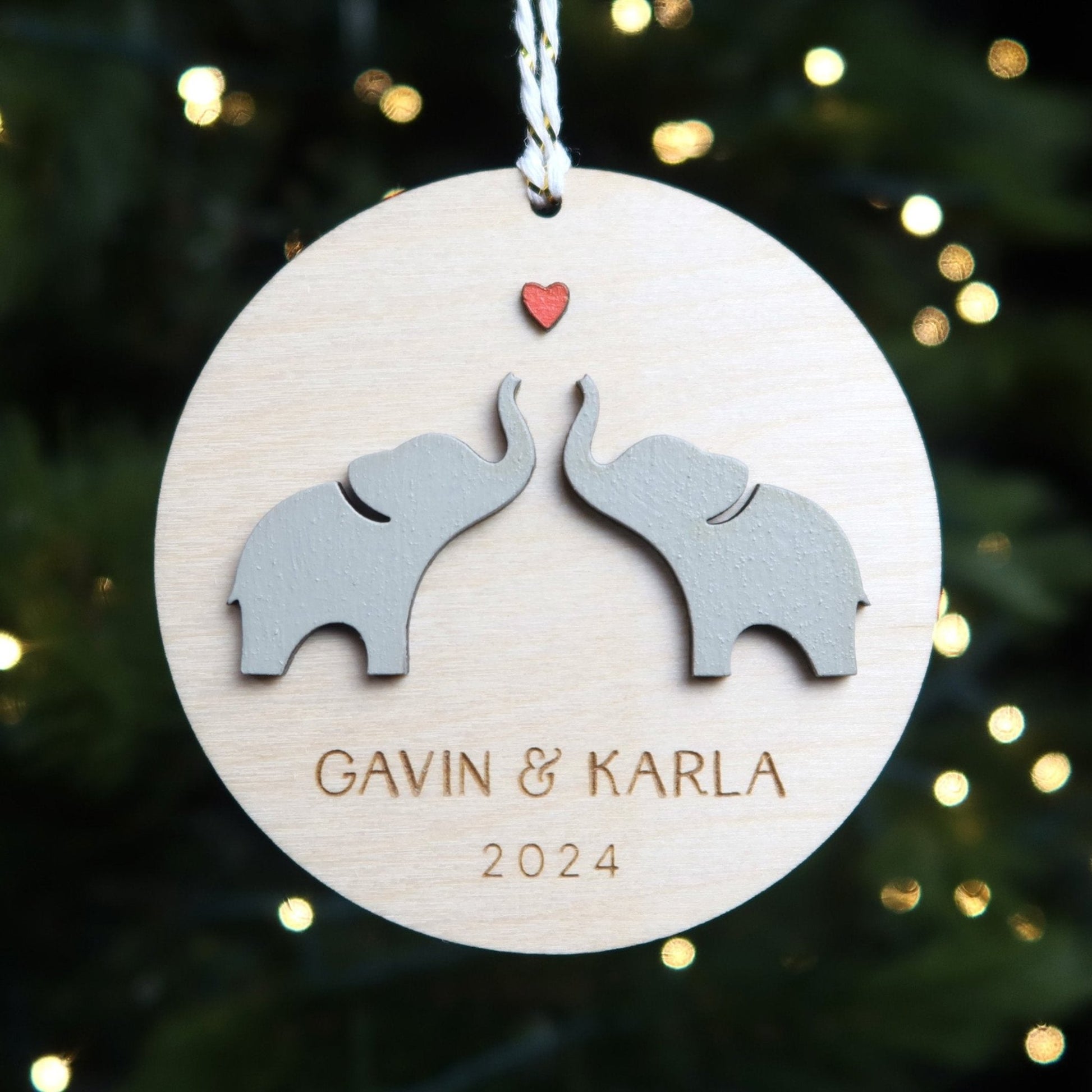 Elephants Personalized Couple Ornament - Holiday Ornaments - Moon Rock Prints