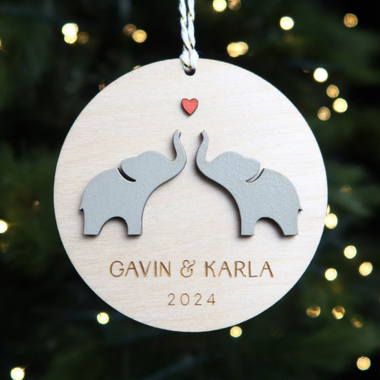 Elephants Personalized Couple Ornament - Holiday Ornaments - Moon Rock Prints