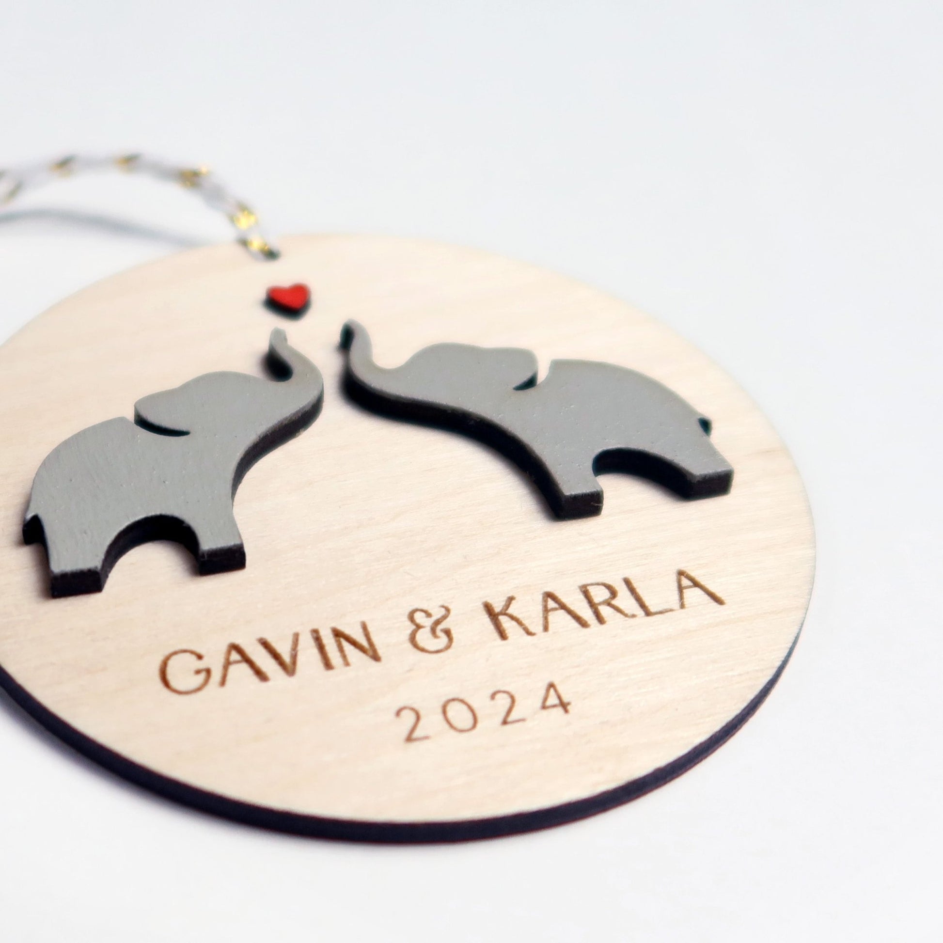 Elephants Personalized Couple Ornament - Holiday Ornaments - Moon Rock Prints