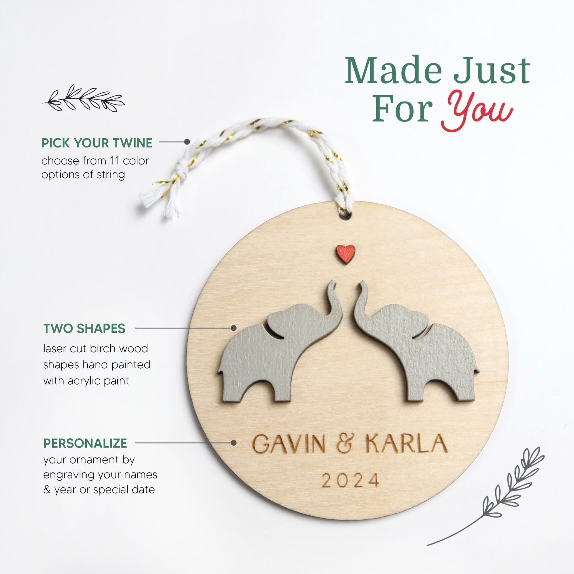 Elephants Personalized Couple Ornament - Holiday Ornaments - Moon Rock Prints