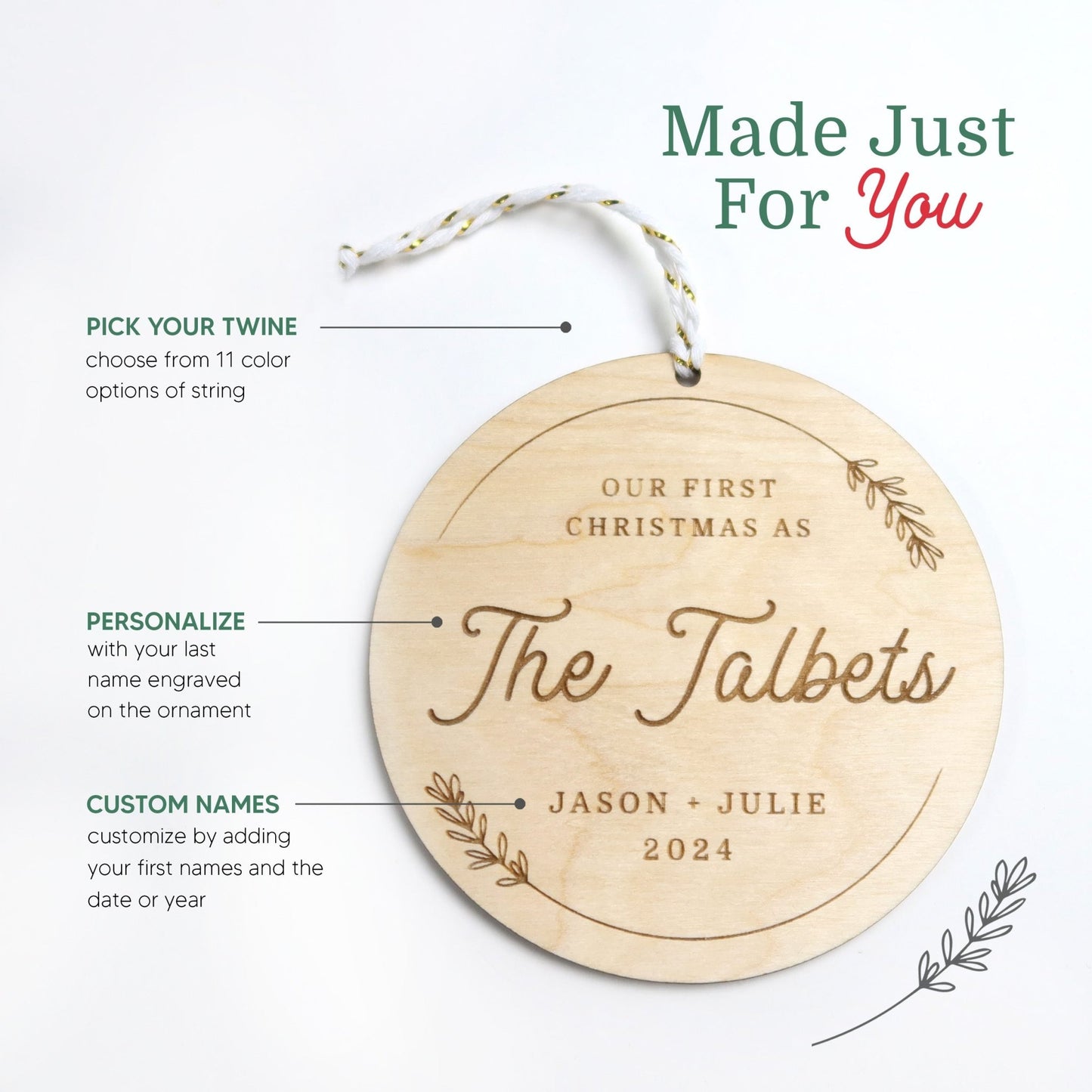 First Christmas As Just Married Personalized Ornament - Holiday Ornaments - Moon Rock Prints