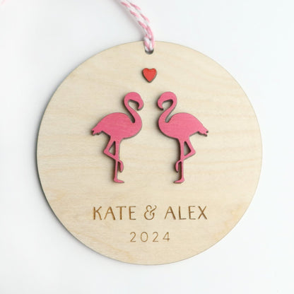 Flamingos Personalized Couple Ornament - Holiday Ornaments - Moon Rock Prints