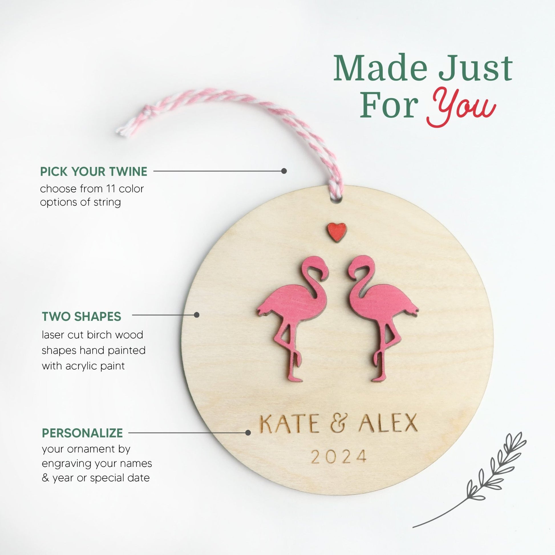 Flamingos Personalized Couple Ornament - Holiday Ornaments - Moon Rock Prints