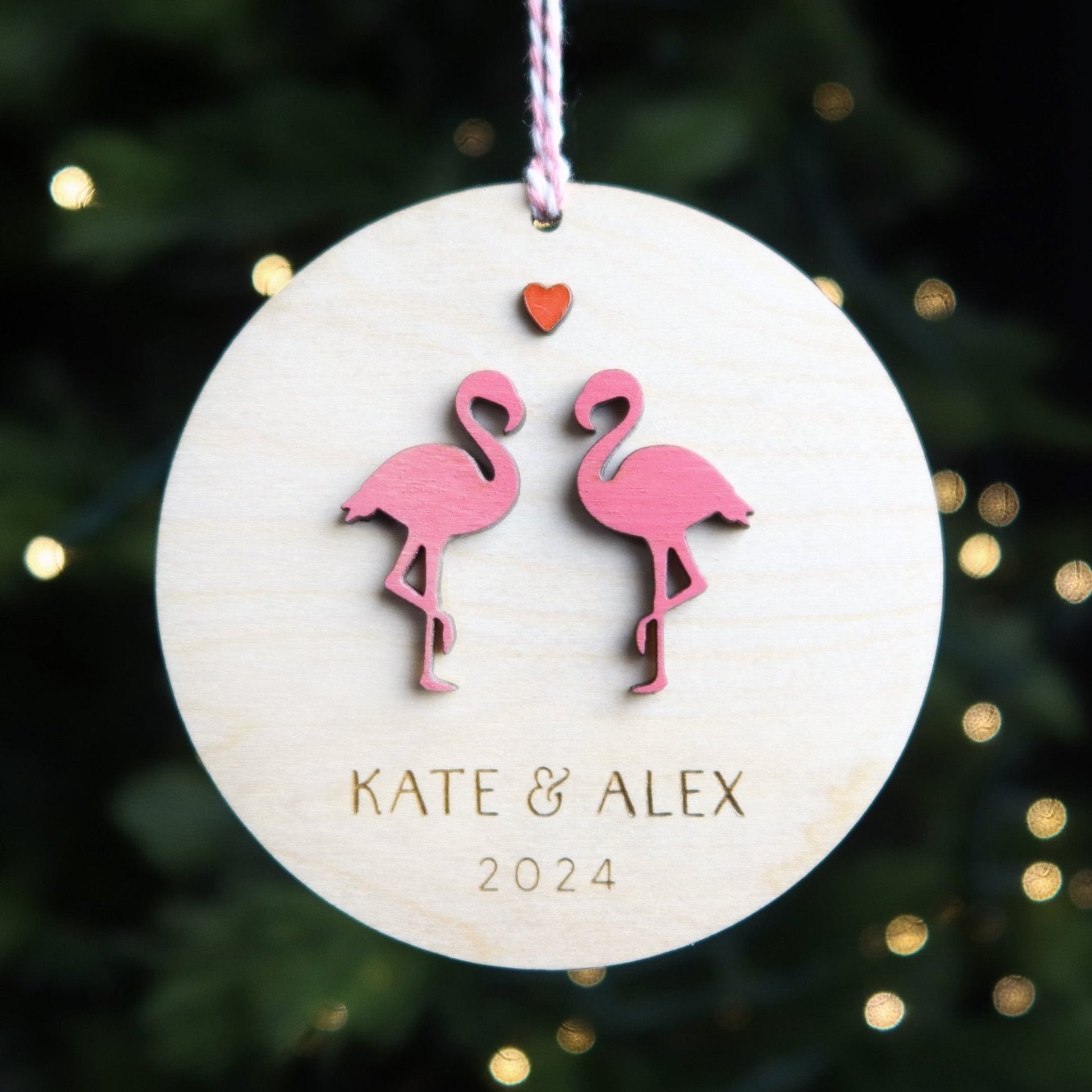 Flamingos Personalized Couple Ornament - Holiday Ornaments - Moon Rock Prints