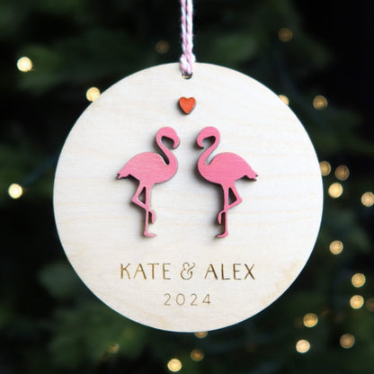 Flamingos Personalized Couple Ornament - Holiday Ornaments - Moon Rock Prints