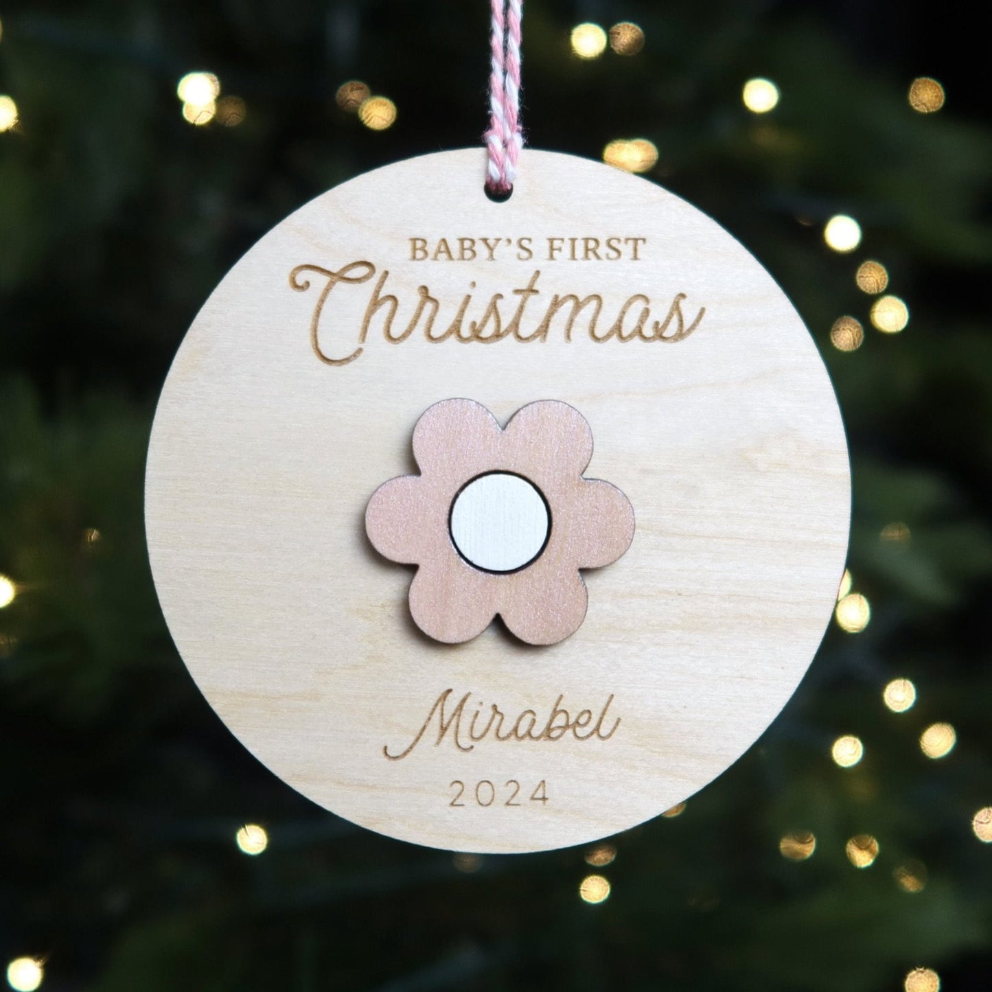 Flower Baby's First Christmas Ornament Personalized - Holiday Ornaments - Moon Rock Prints