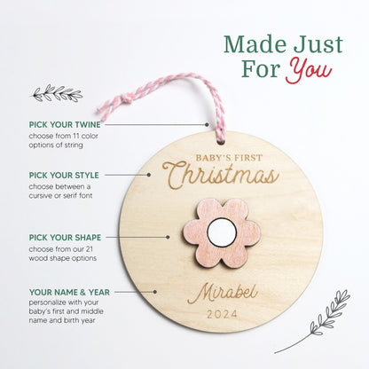 Flower Baby's First Christmas Ornament Personalized - Holiday Ornaments - Moon Rock Prints