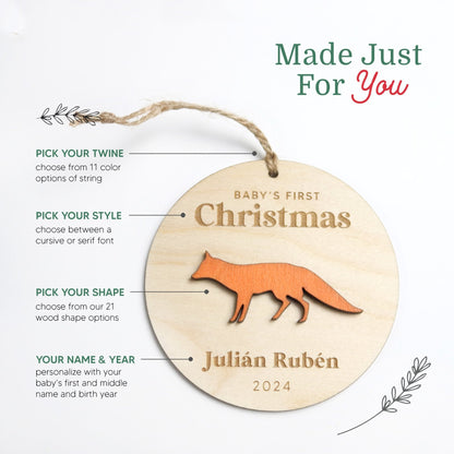 Fox Baby's First Christmas Ornament Personalized - Holiday Ornaments - Moon Rock Prints