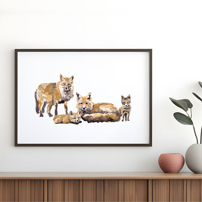 Fox Family of 4 Woodland Animal Watercolor Art Print - Art Prints - Moon Rock Prints