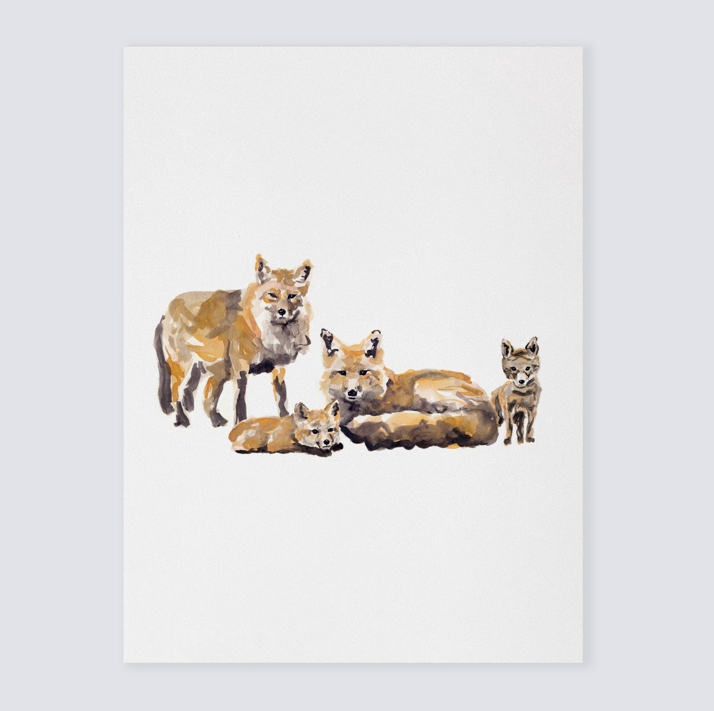 Fox Family of 4 Woodland Animal Watercolor Art Print - Art Prints - Moon Rock Prints