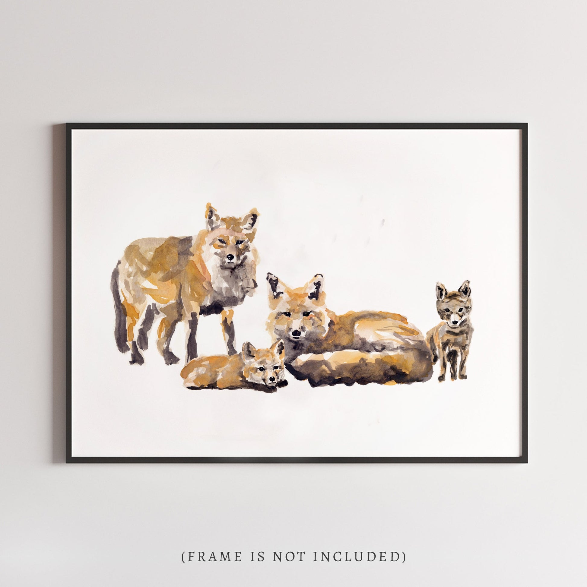 Fox Family of 4 Woodland Animal Watercolor Art Print - Art Prints - Moon Rock Prints