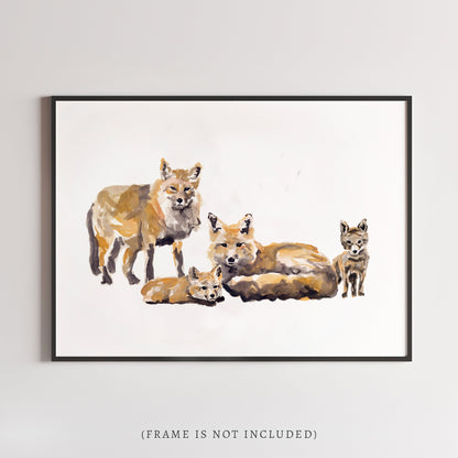 Fox Family of 4 Woodland Animal Watercolor Art Print - Art Prints - Moon Rock Prints