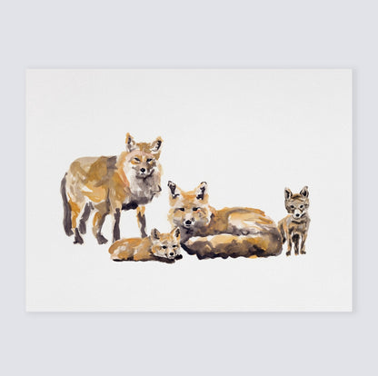 Fox Family of 4 Woodland Animal Watercolor Art Print - Art Prints - Moon Rock Prints