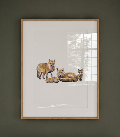 Fox Family of 4 Woodland Animal Watercolor Art Print - Art Prints - Moon Rock Prints