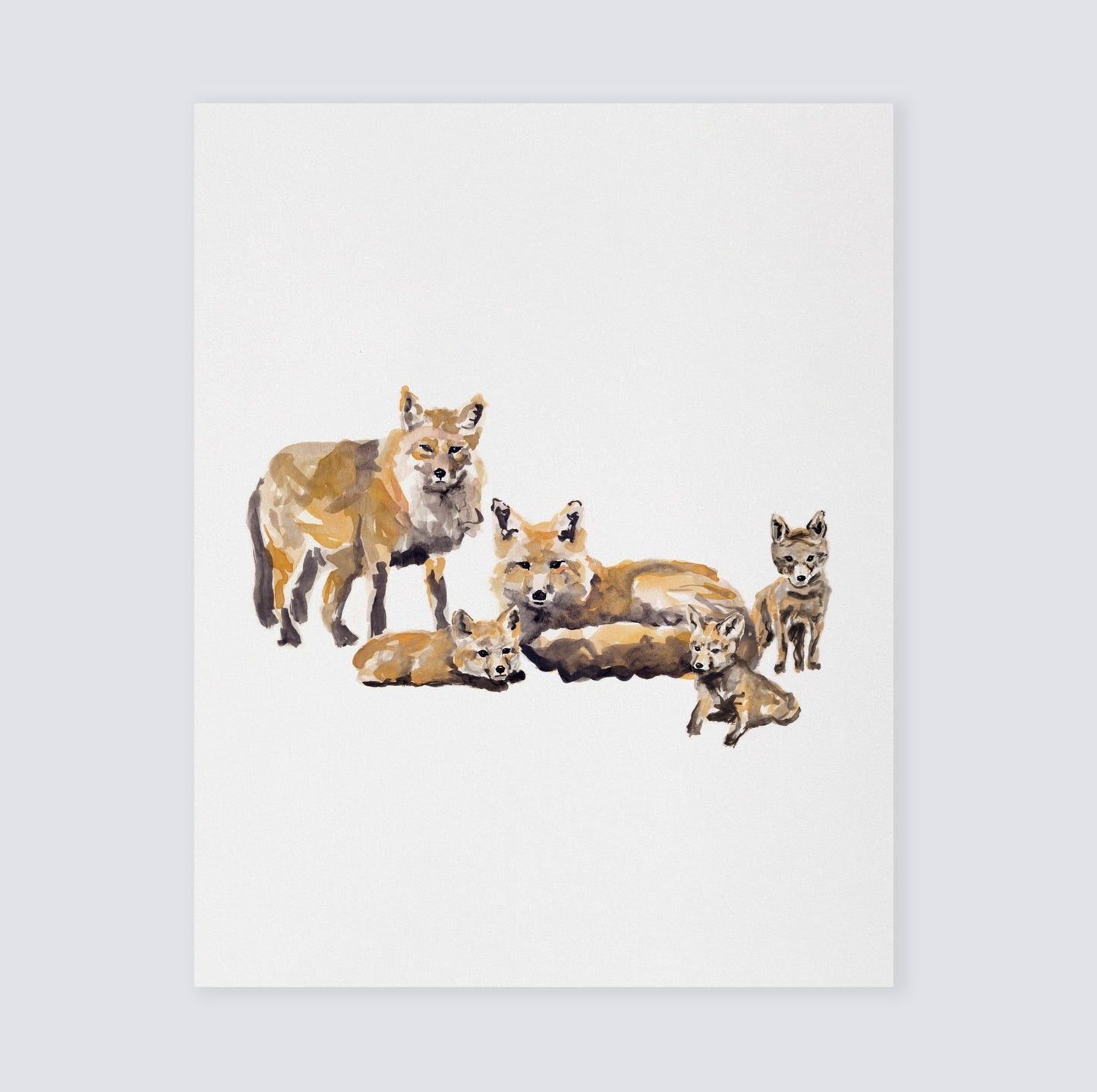 Fox Family of 5 Woodland Animal Watercolor Art Print - Art Prints - Moon Rock Prints