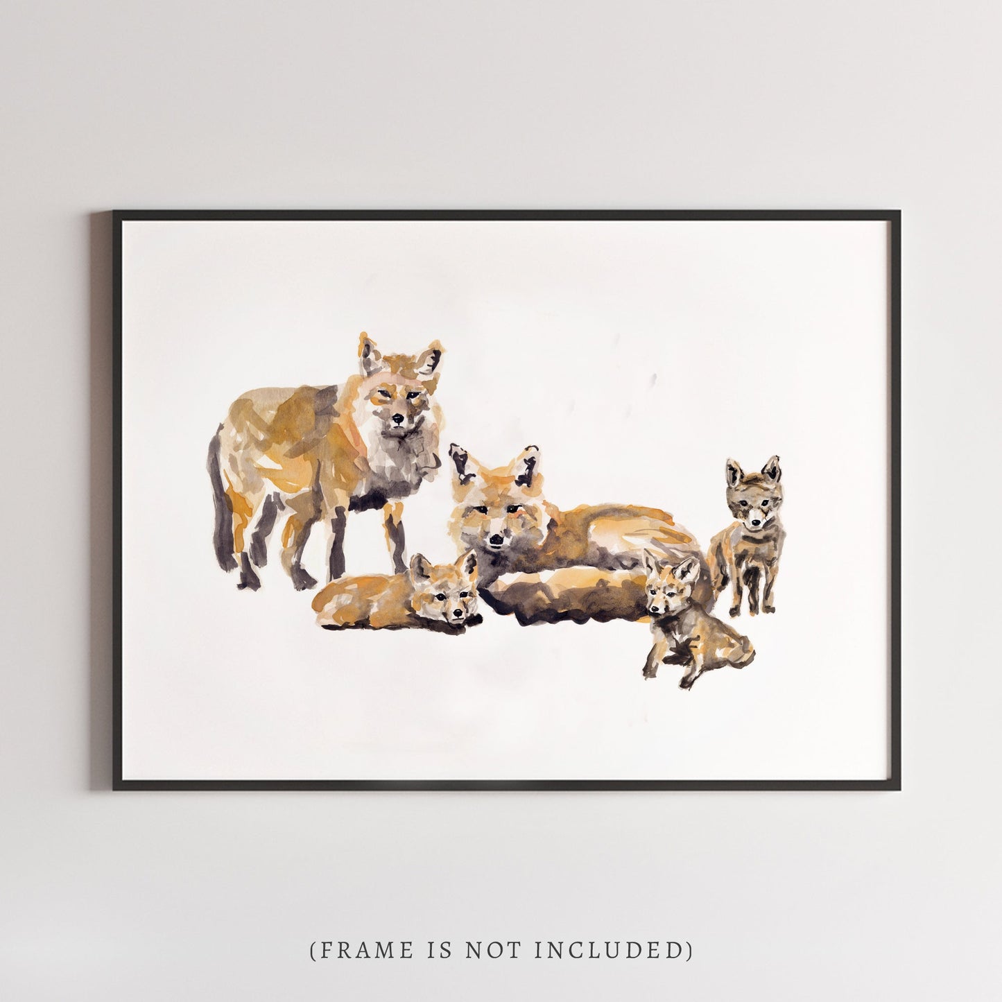 Fox Family of 5 Woodland Animal Watercolor Art Print - Art Prints - Moon Rock Prints