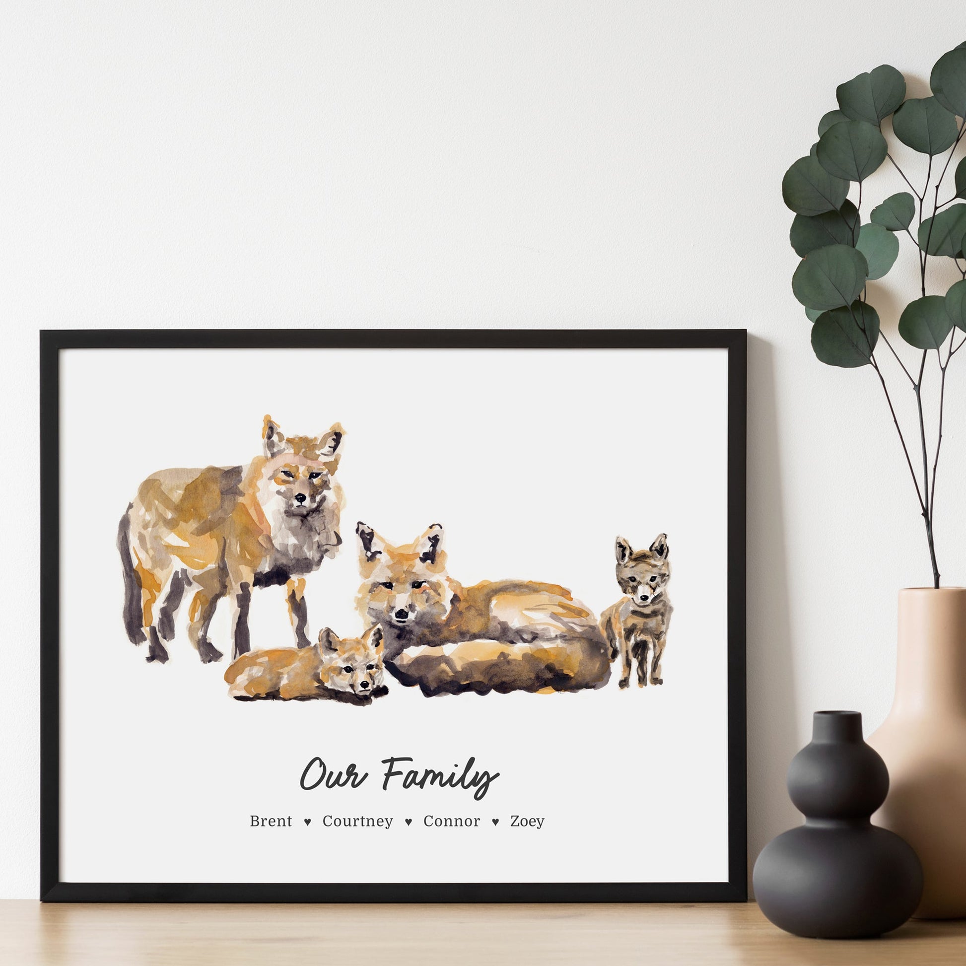 Fox Family Personalized Watercolor Art Print - Art Prints - Moon Rock Prints