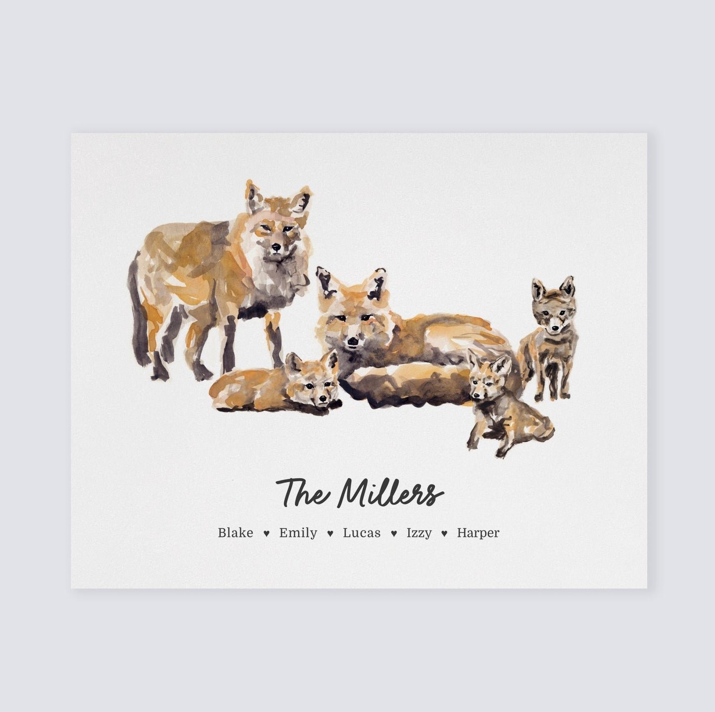 Fox Family Personalized Watercolor Art Print - Art Prints - Moon Rock Prints