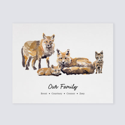 Fox Family Personalized Watercolor Art Print - Art Prints - Moon Rock Prints