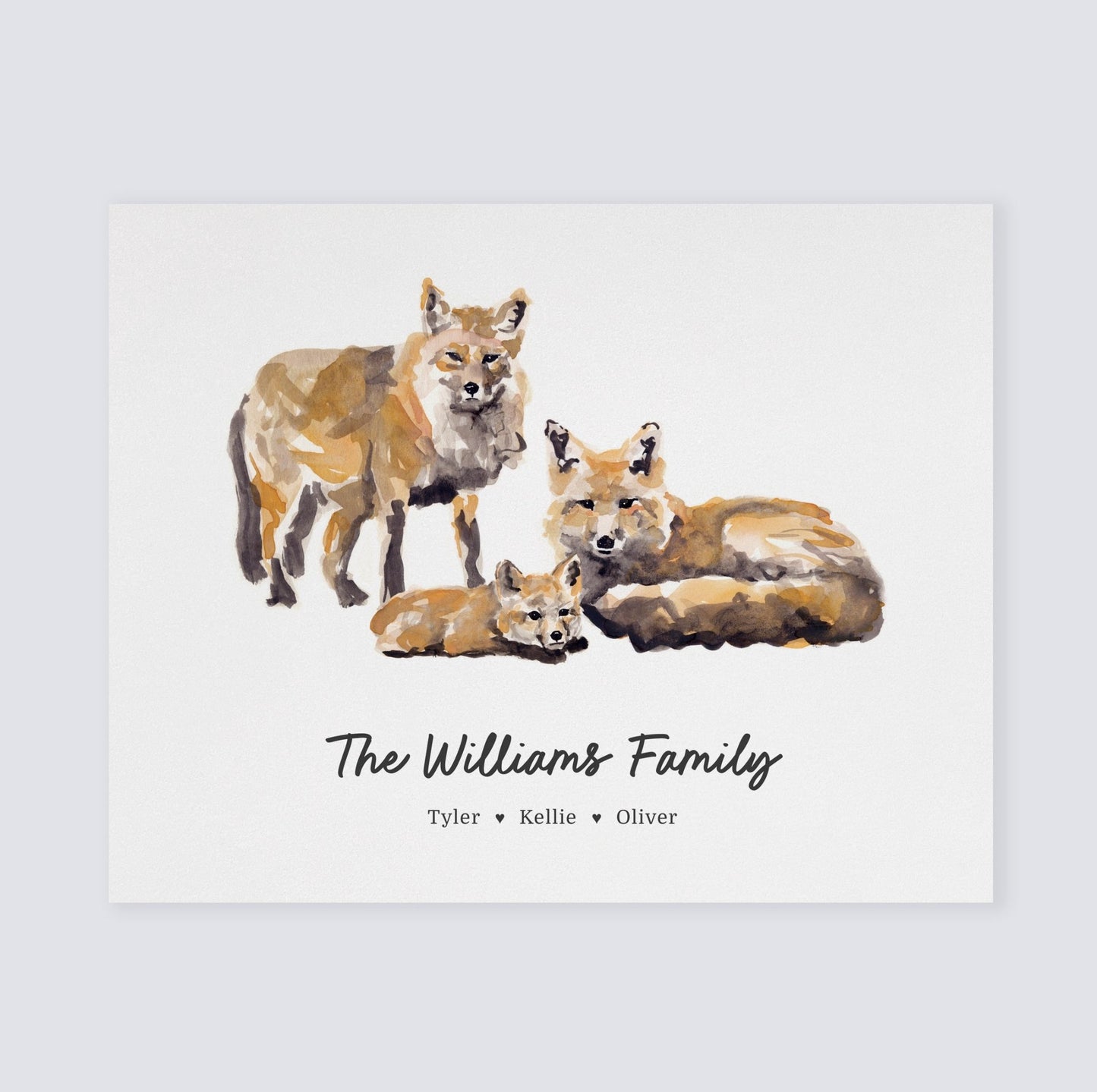 Fox Family Personalized Watercolor Art Print - Art Prints - Moon Rock Prints