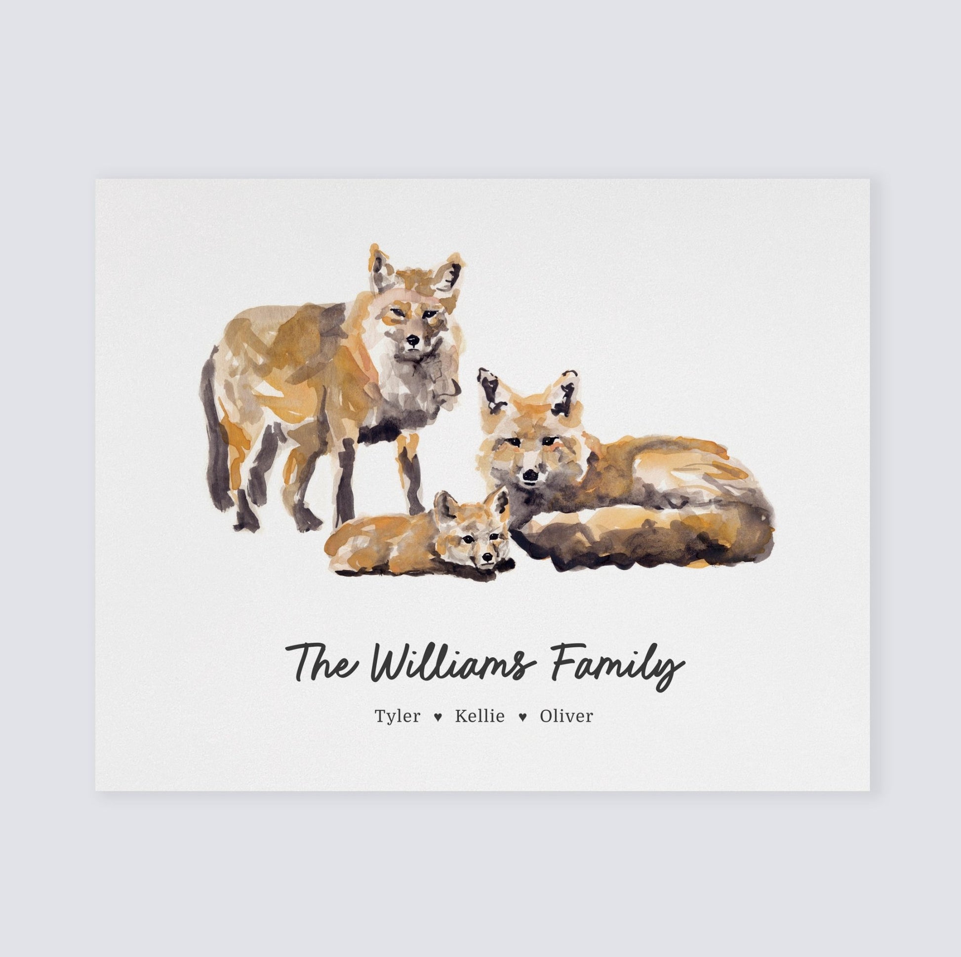 Fox Family Personalized Watercolor Art Print - Art Prints - Moon Rock Prints