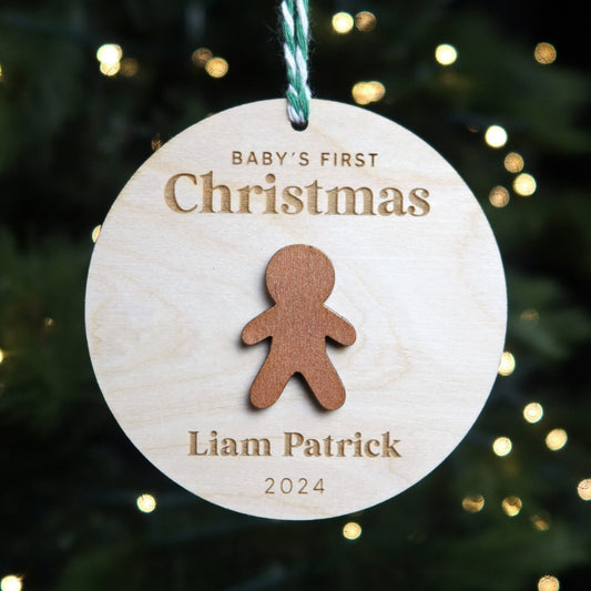 Gingerbread Boy Baby's First Christmas Ornament Personalized - Holiday Ornaments - Moon Rock Prints