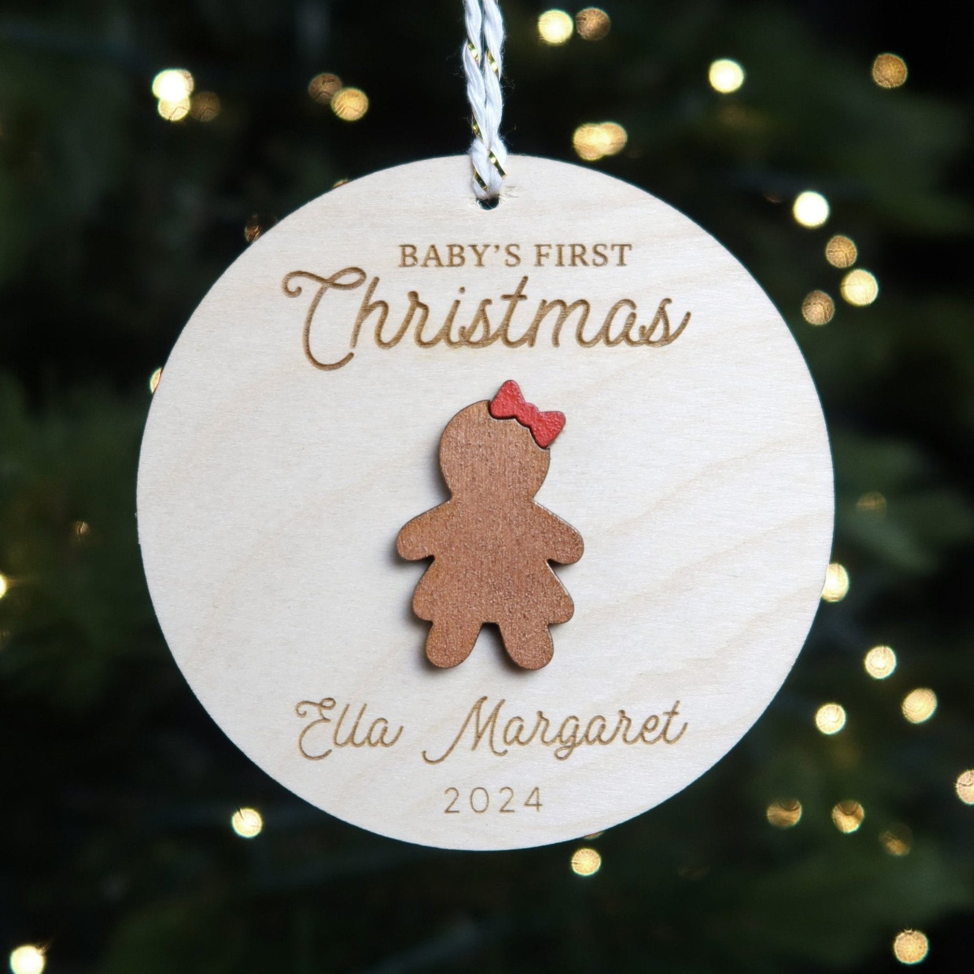 Gingerbread Girl Baby's First Christmas Ornament Personalized - Holiday Ornaments - Moon Rock Prints