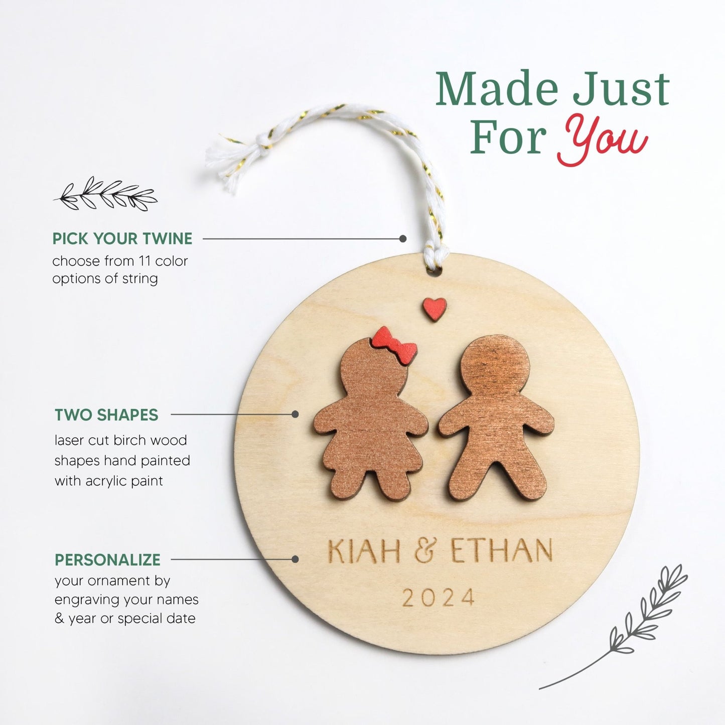 Gingerbread Personalized Couple Christmas Ornament - Holiday Ornaments - Moon Rock Prints