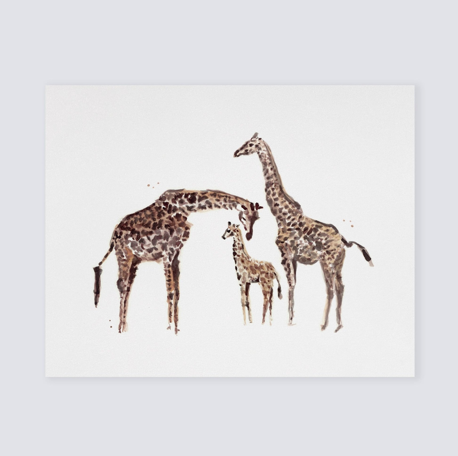 Giraffe Family of 3 Safari Animal Watercolor Art Print - Art Prints - Moon Rock Prints