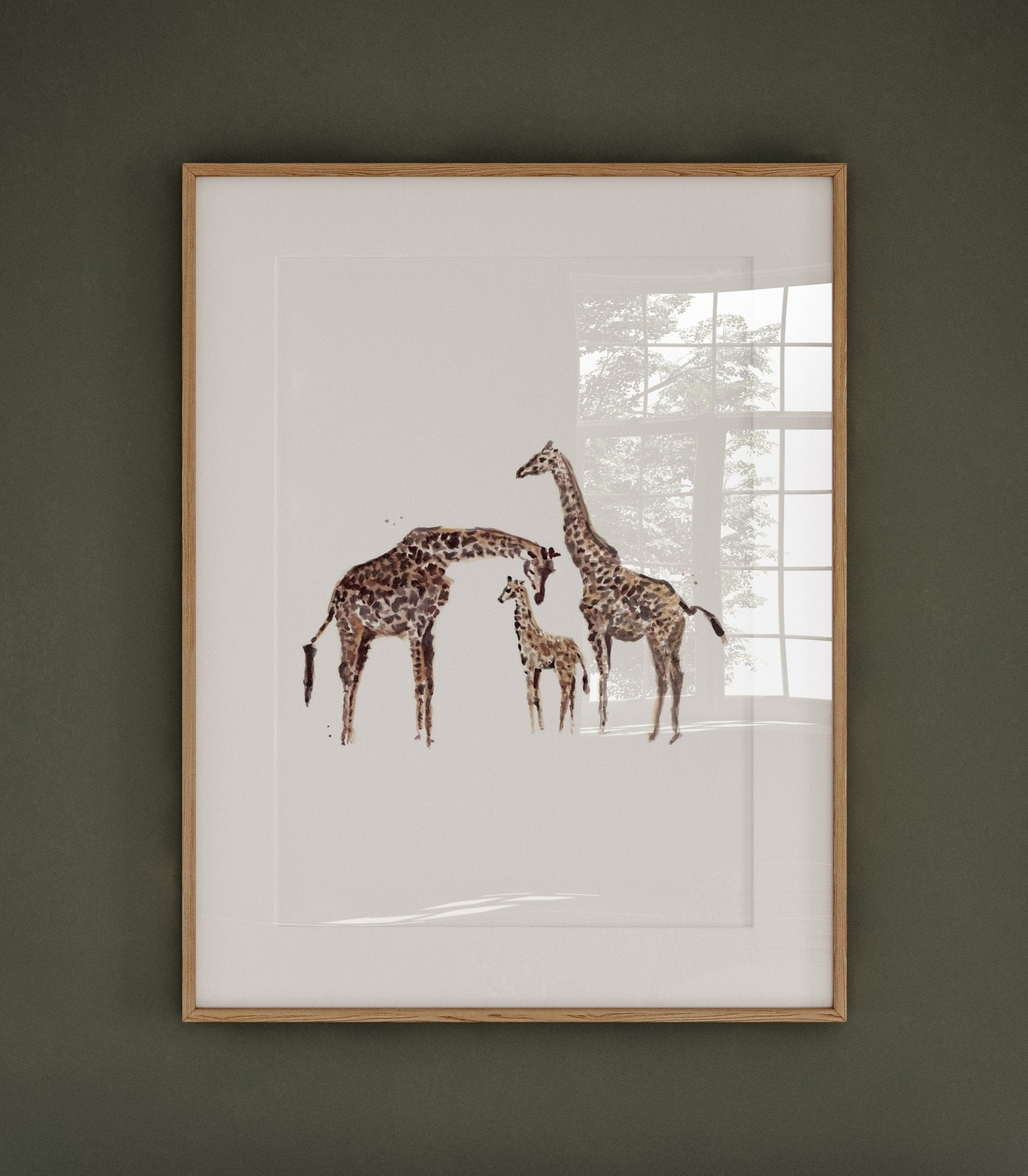 Giraffe Family of 3 Safari Animal Watercolor Art Print - Art Prints - Moon Rock Prints