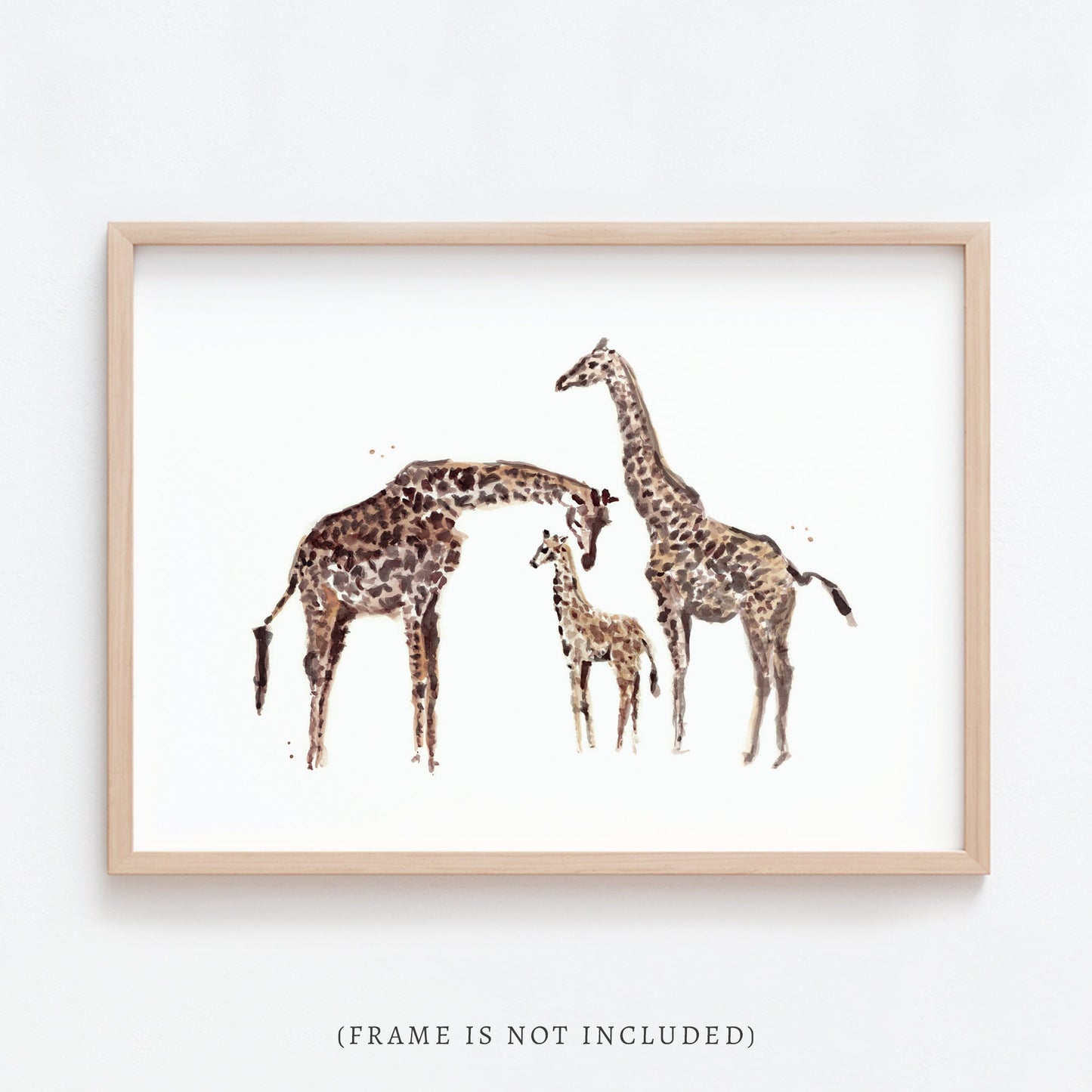 Giraffe Family of 3 Safari Animal Watercolor Art Print - Art Prints - Moon Rock Prints