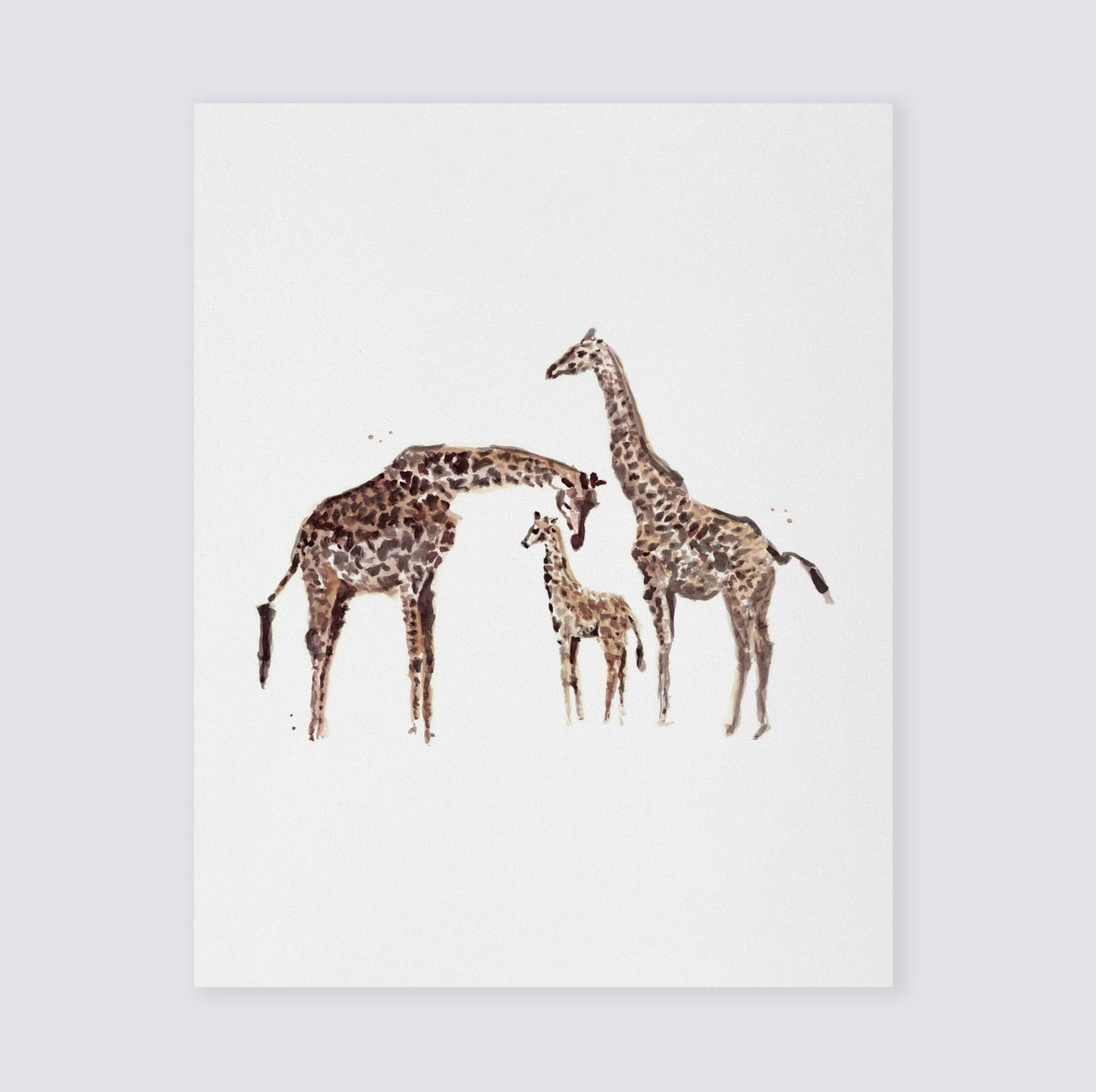 Giraffe Family of 3 Safari Animal Watercolor Art Print - Art Prints - Moon Rock Prints