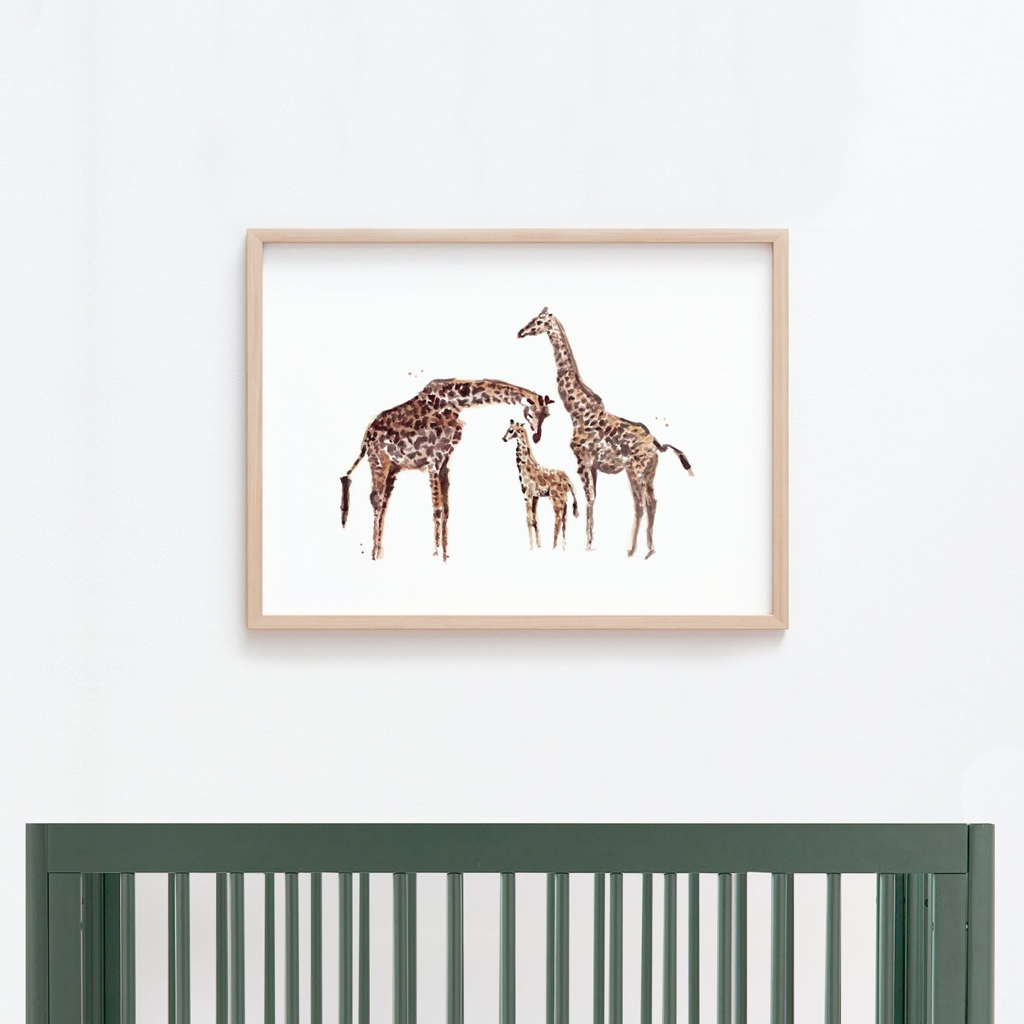 Giraffe Family of 3 Safari Animal Watercolor Art Print - Art Prints - Moon Rock Prints