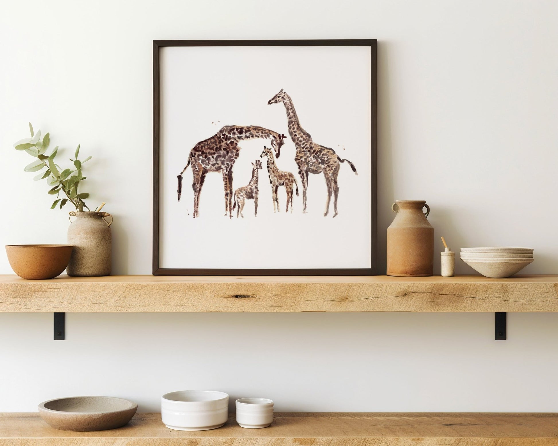 Giraffe Family of 4 Safari Animal Watercolor Art Print - Art Prints - Moon Rock Prints